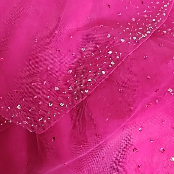 Le Gala By Mon Cheri Ladies Ball Gown With Layered, Sequence & Beaded Hot Pink 6 - Picture 15 of 16
